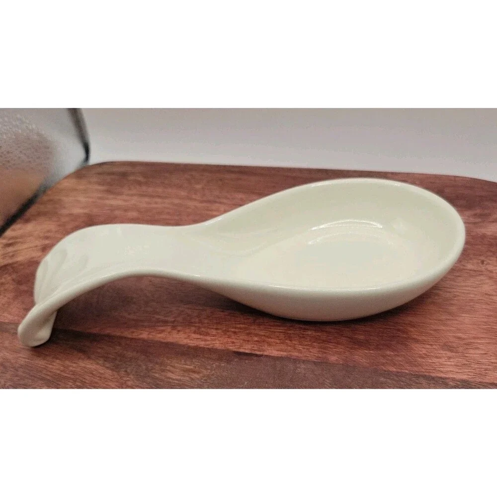 HOME Ceramic Spoon Rest/ Holder for Kitchen Pantry White